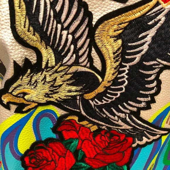 ❌SOLD❌ NWT Graffiti Punk, Rock & Roll Multi Color Graphic Spike & Rivet Moto,XL - Picture 11 of 16